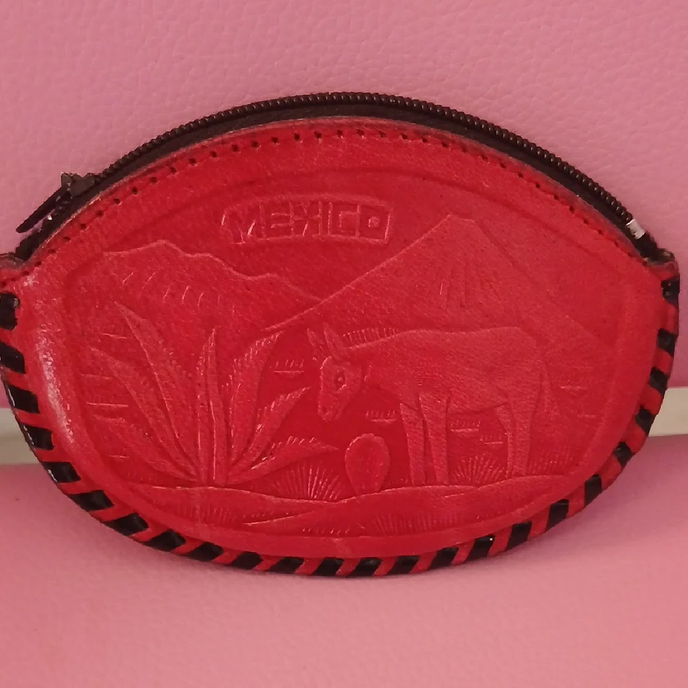 Red Embossed Leather Money Pouch